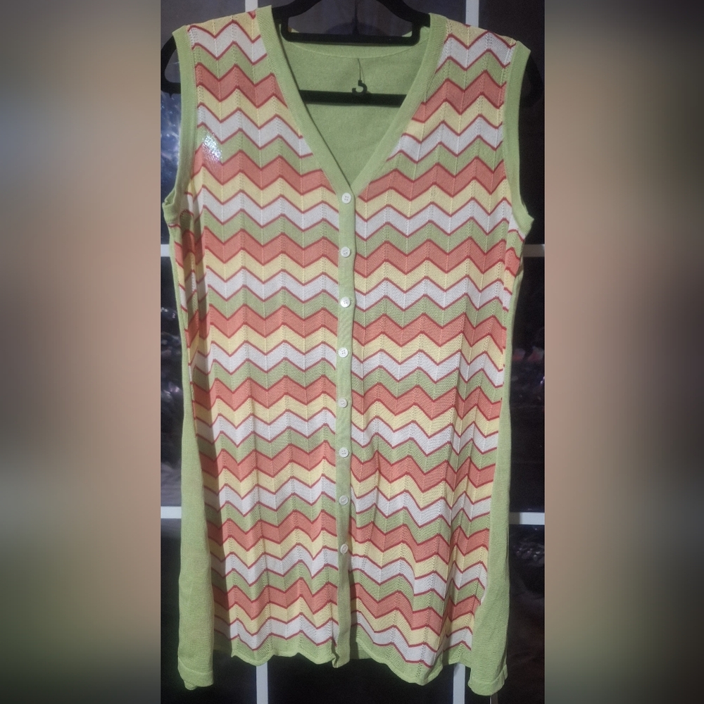NWT Coccko Brand Green, Yellow & Coral Sleeveless Tunic Top Size Large